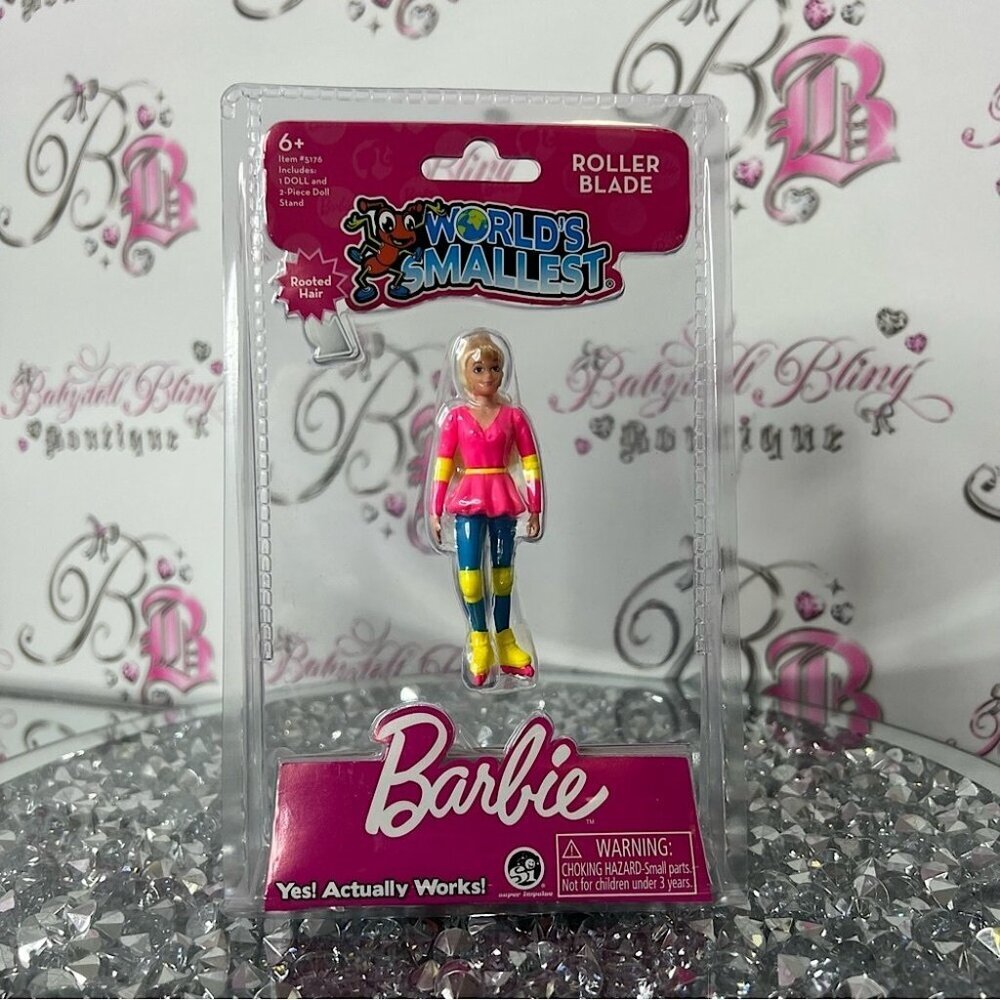 Barbie Miniature Roller Blade Figure with Pink and Yellow Outfit worlds smallest